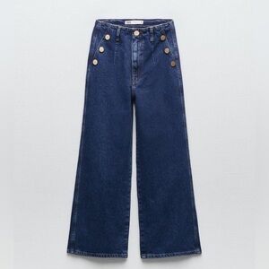 ZARA Cropped Wide Leg Flare Jeans With Gold Buttons 70’s